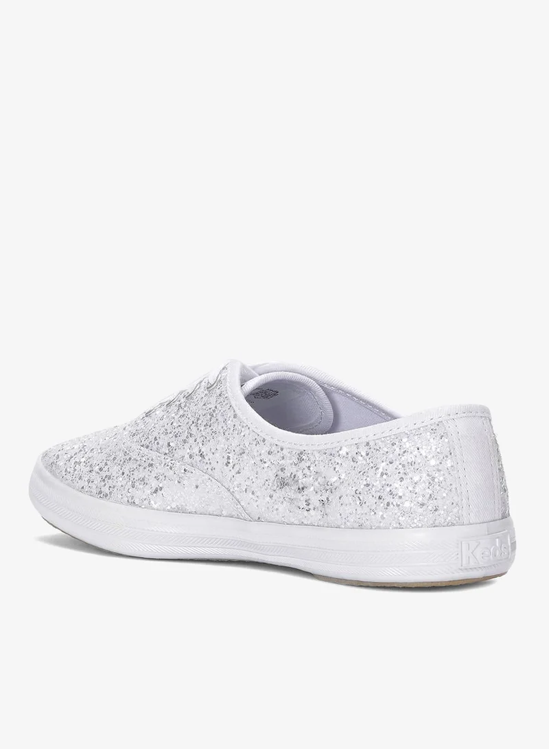 Keds white Keds Women's Champion Lace Up Glitter Textile Casual Sneaker White for Women | Best Price UAE